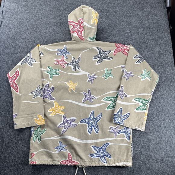 Vtg Michigan Rag & Co Tan Rainbow Starfish Canvas Hoodie Jacket Sz S M Oversized - Picture 8 of 8